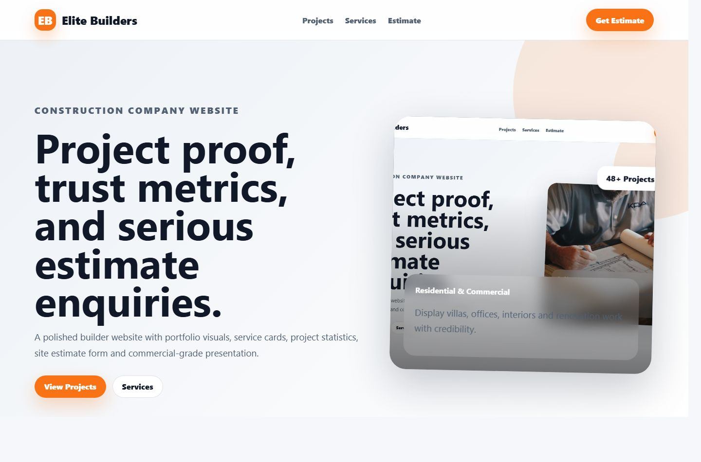 Elite Builders Website preview